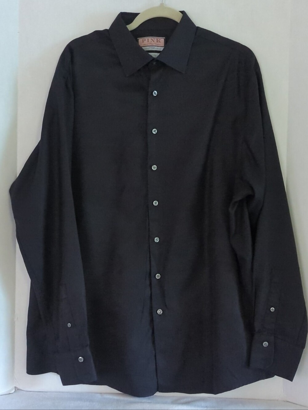 Thomas Pink Black 100% Cotton Slim Fit Button Cuff Button-up Shirt Size 17 1/2